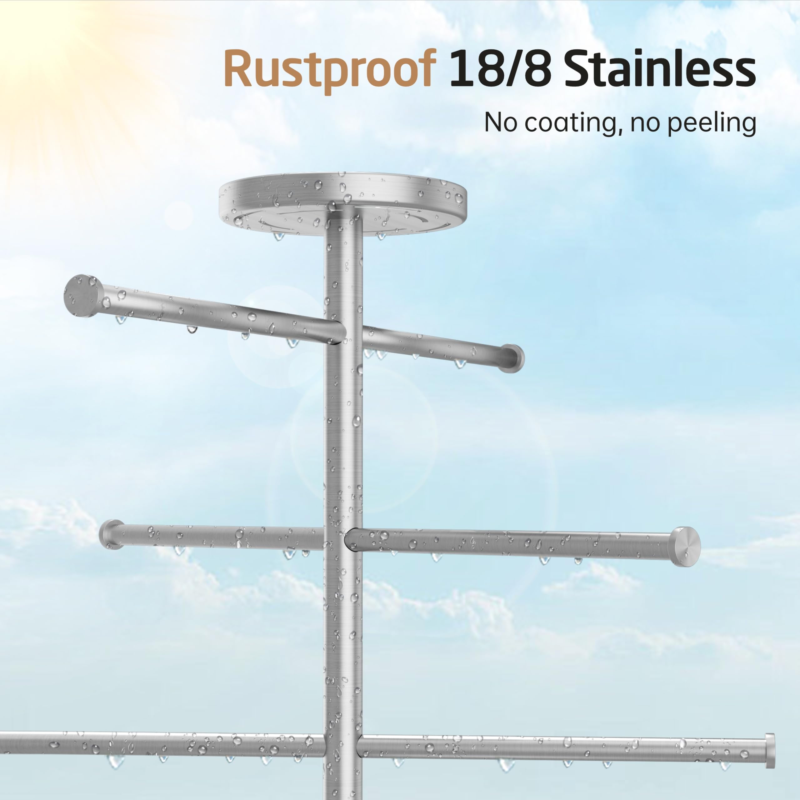 Premium 5-Ft Stainless Steel Outdoor Towel Rack with Weighted Base - Adjustable 3-Arm Design & Storage Tray - Brushed 18/8 Stainless Steel - Perfect for Poolside, Hot Tub, Patio & Backyard Use