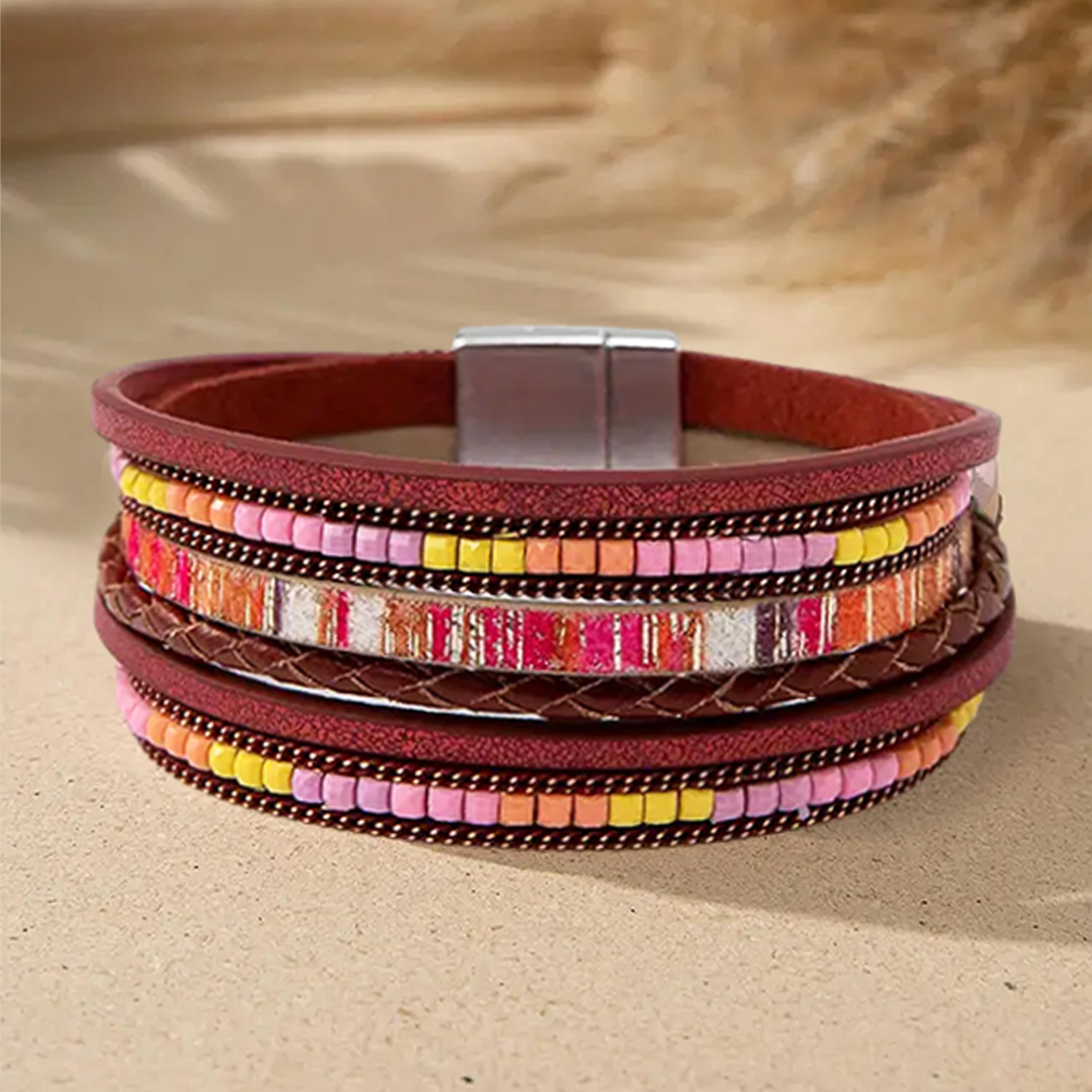 Trendy Blue Leather Wrap Bracelet for Women - Stackable Western Cuff Bracelet, Multi-Layer Boho Jewelry for Everyday Wear & Fashion Accessories