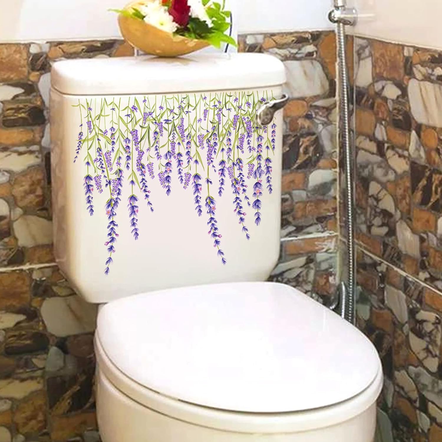 Retro Floral Toilet Lid Stickers - Removable Bathroom Decor for Home & Cafe