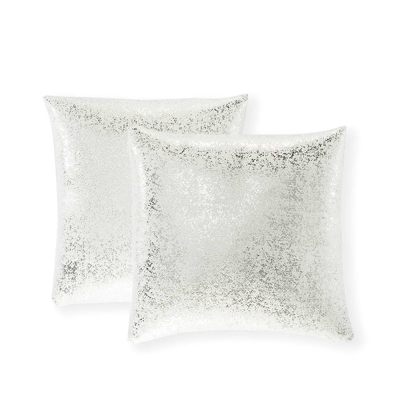 Xinrjojo 2-Pack Sparkling Decorative Suede Pillow Covers - Soft Square Throw Pillow Covers 24x24 Inch (60x60cm) for Sofa, Bedroom, Car - Solid Color Cushion Cases in Silver & White - Perfect for Home Decor & Cozy Comfort