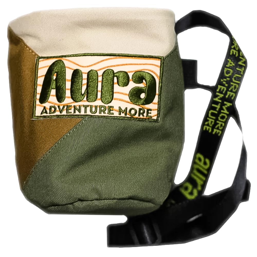 **Aura Premium Rock Climbing Chalk Bag - Adjustable Belt & Drawstring Closure - Ideal for Bouldering, Gym Weightlifting & Outdoor Adventures**    *(Use Case: Perfect for climbers, boulderers, and fitness enthusiasts to keep hands dry and improve grip during workouts or outdoor adventures.)*