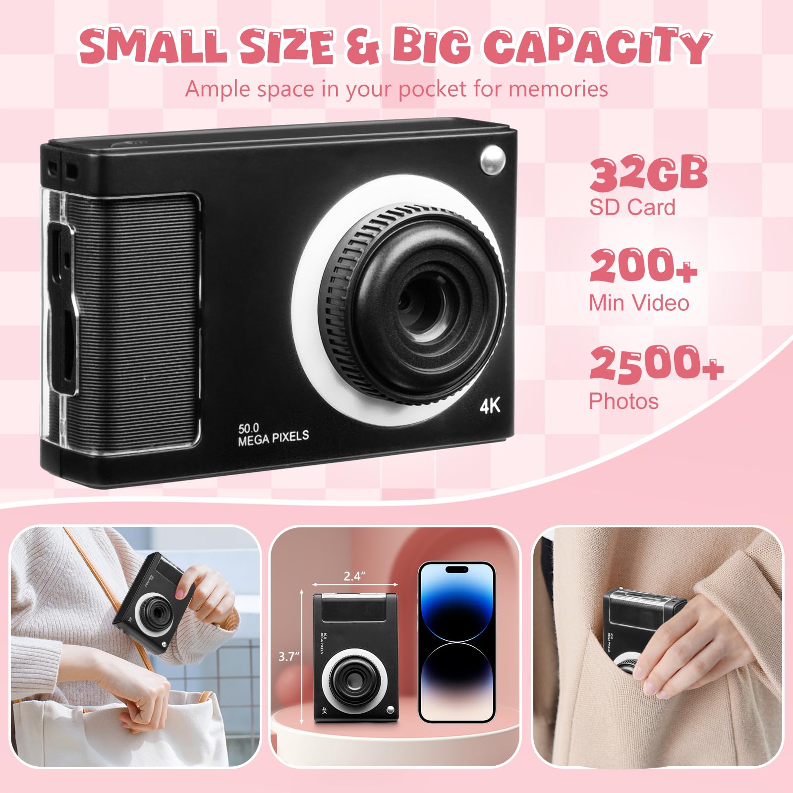 **48MP 8X Zoom Digital Camera for Kids - FHD 1080P Anti-Shake Compact Travel Camera with 32GB Card, Front Camera & Lanyard - Perfect Gift for Teens & Kids, Ideal for Travel, Parties & Everyday Photography**
