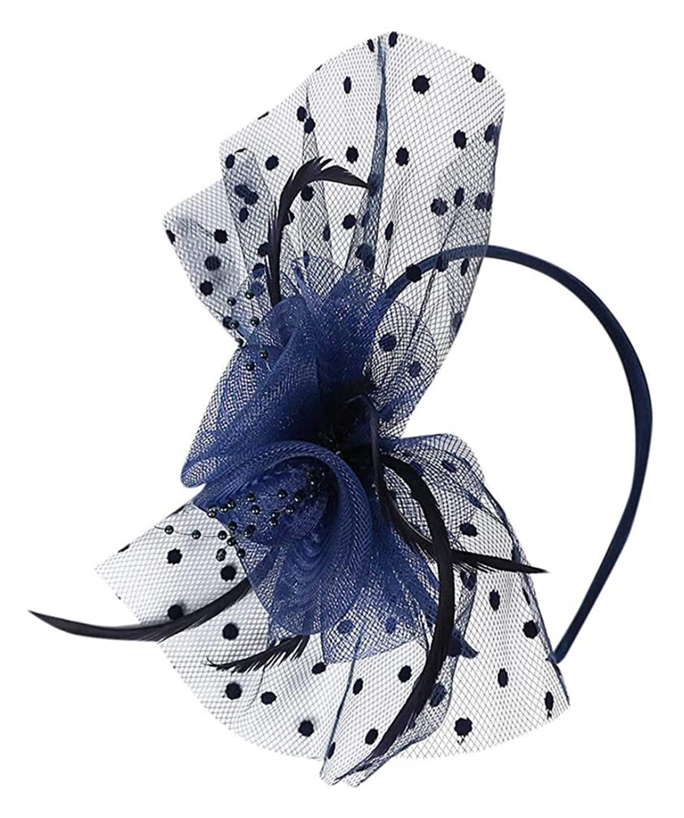 Stylish Women's Feather Fascinator Top Hat - Elegant Flower Cocktail Tea Party Headwear for Women & Girls | Navy Blue Hair Accessory Headband | Perfect for Weddings, Garden Parties & Royal Ascot Events