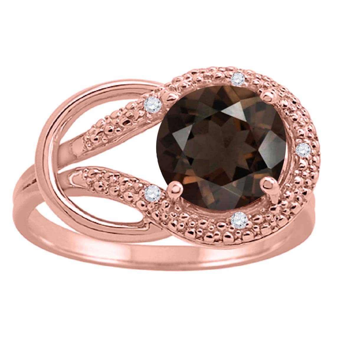 1.85 Carat Smoky Quartz & Diamond Love Knot Ring for Women - 10K Rose Gold Prong Setting | Elegant Promise Ring, Anniversary Gift & Wedding Jewelry