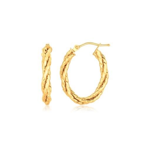 14K Yellow Gold Twisted Tube Oval Hoop Earrings for Women - Elegant Dainty Everyday Jewelry - Perfect for Work, Date Night & Special Occasions