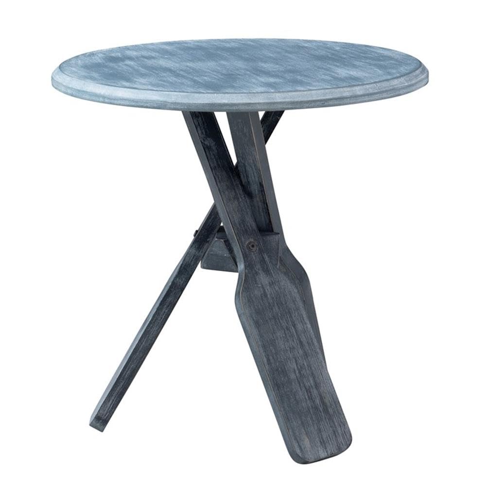 Pemberly Row Coastal Wood Side Table with Tripod Base in Distressed Blue - Rustic End Table for Living Room, Bedroom, or Beach House Decor