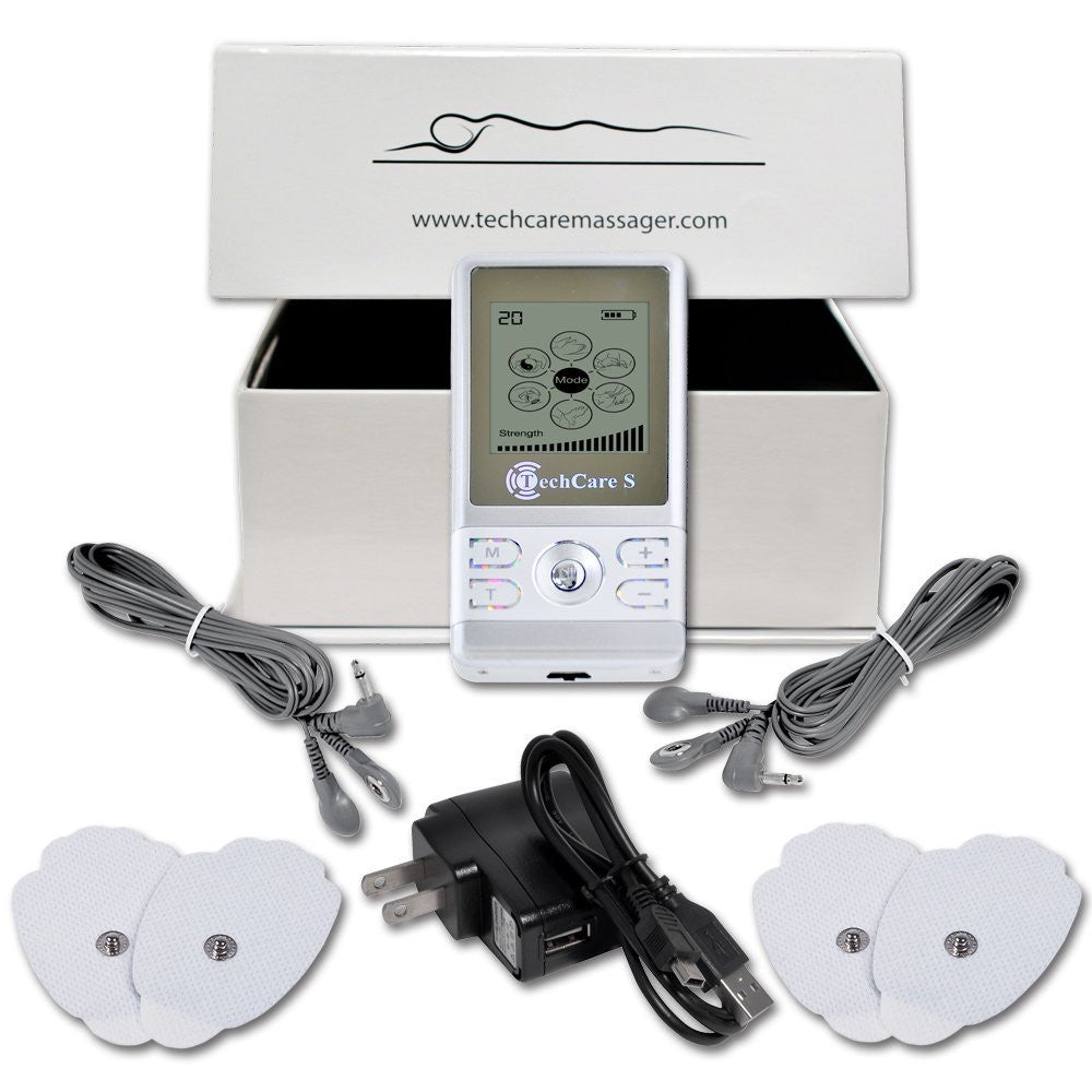 TechCare S TENS Unit Muscle Stimulator - 6 Therapy Modes with Rechargeable Battery, Adjustable Belt & Electrode Pads - Pain Relief for Back, Neck, Shoulder & Feet - Home & Professional Use