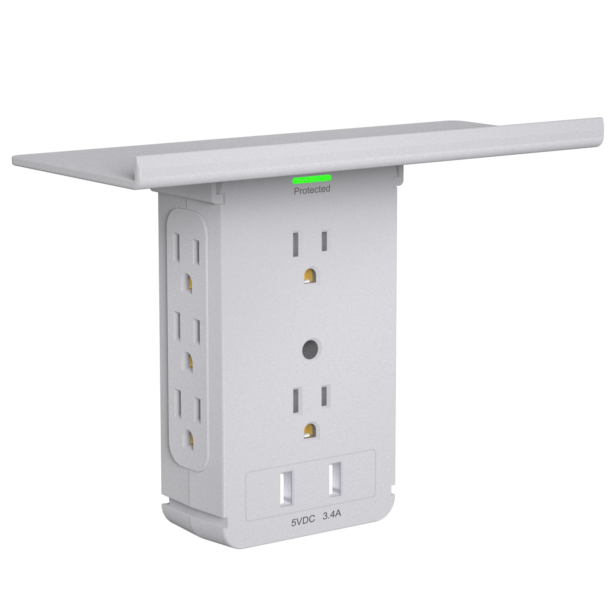 10-Outlet Surge Protector with 2 USB Ports (2.4A) & Built-In Shelf - FCC Certified, Space-Saving Wall Mount Power Strip for Home, Office, Bedroom - Perfect for Charging Multiple Devices & Organizing Essentials