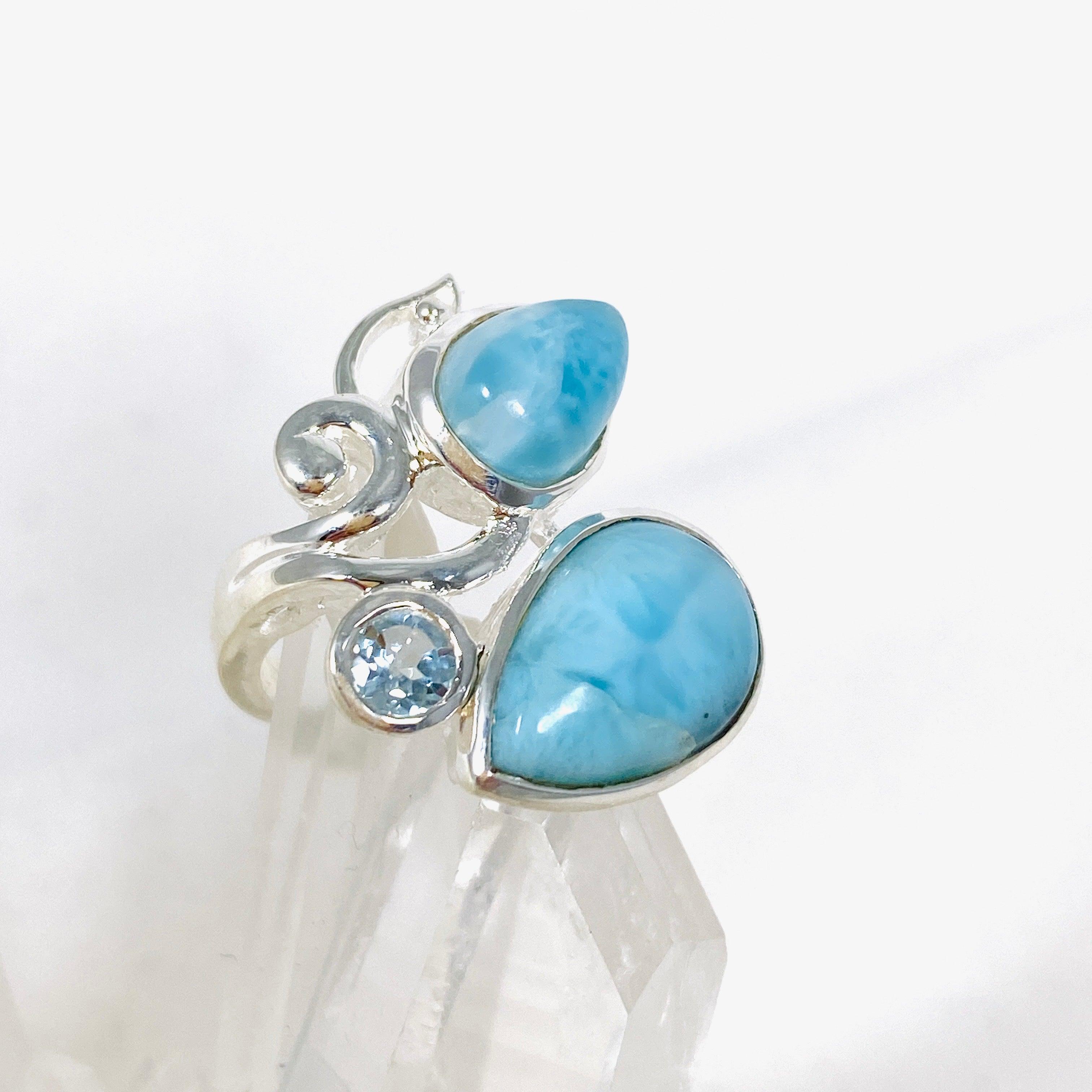 Larimar Multi Stone Ring for Women - Size 6 Sterling Silver Jewelry KRGJ3091 | Perfect for Beach Vacation, Boho Fashion & Gift Giving