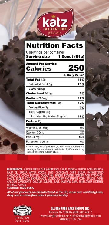 Katz Gluten Free Triple Chocolate Donuts - Dairy Free, Nut Free, Soy Free, Kosher Certified (6 Packs of 6 Donuts, 13oz) - Perfect for Allergy-Friendly Snacking, School Lunches & Special Occasions
