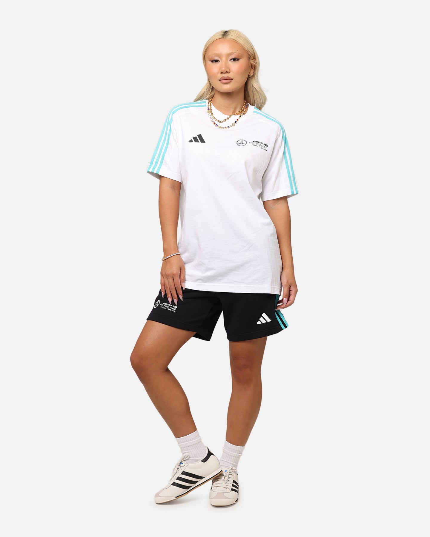 Adidas x Mercedes AMG Petronas Formula One F1 DNA T-Shirt for Men - White Cotton Crew Neck Tee - Motorsport Fan Apparel for Racing Enthusiasts