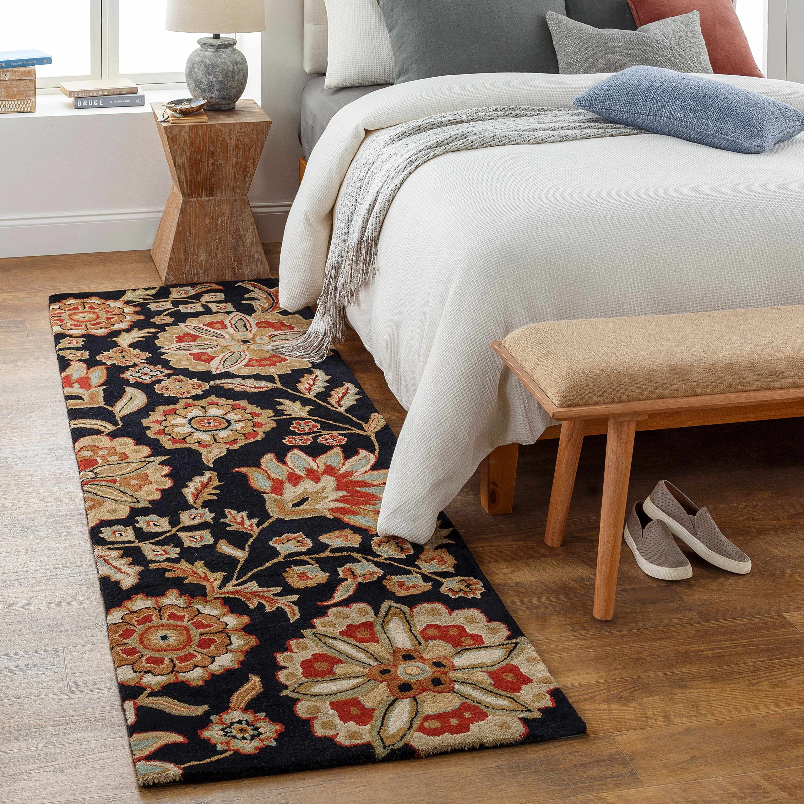 Premium Hauteloom Heated Wool Area Rug - 6' Round Transitional Rug for Living Room & Bedroom - Black, Brown, Purple - Cozy Winter Home Decor for Cold Weather Comfort
