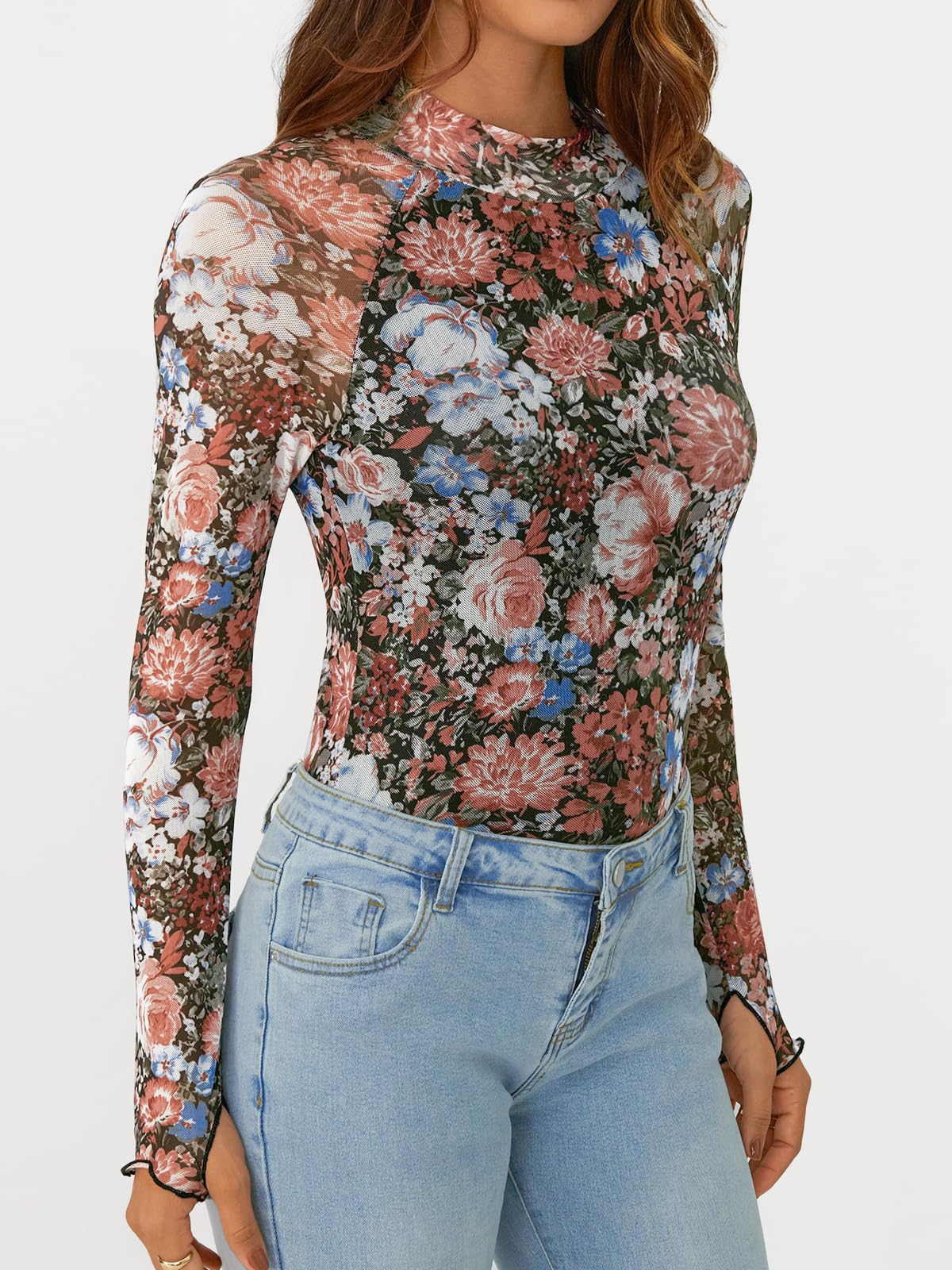 AUTOMET Women's Long Sleeve Lace Floral Mesh Mock Neck Top - Elegant Spring Fashion Blouse for Party, Date Night & Special Occasions 2025