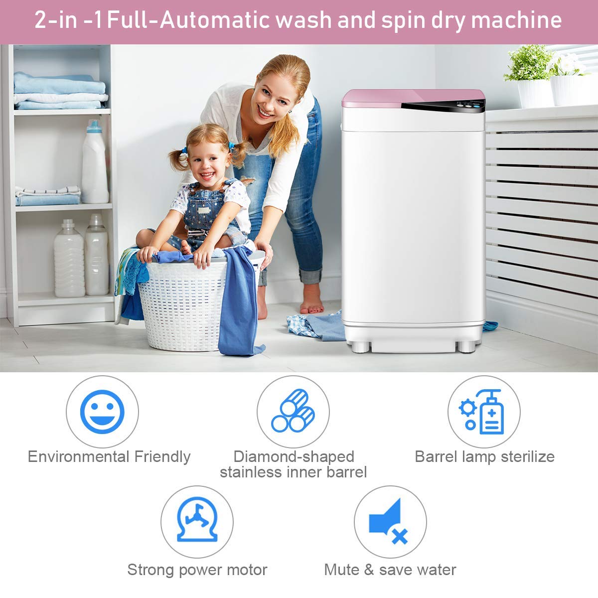 RELAX4LIFE 7.7 lbs Portable Compact Washing Machine with Dryer - 6 Wash Programs, 3 Water Levels, Imbalance Adjustment - Perfect for Dorm, RV, Apartments & Small Spaces (Pink) - Ideal for Travel, Camping & Tiny Home Living