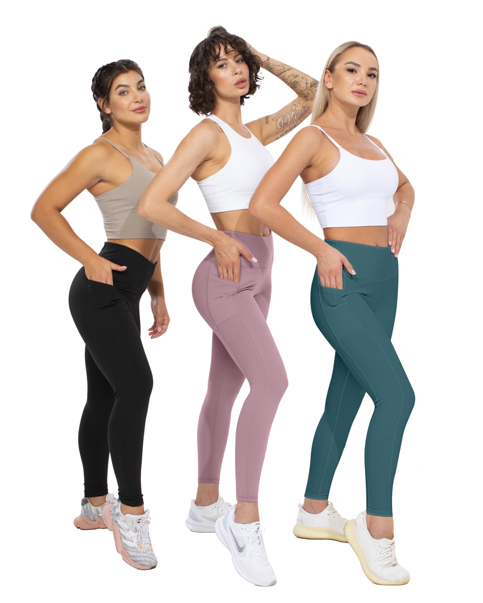 CHRLEISURE Women's High Waisted Yoga Pants with Pockets - Tummy Control Workout Leggings for Running, Gym & Lounge Wear