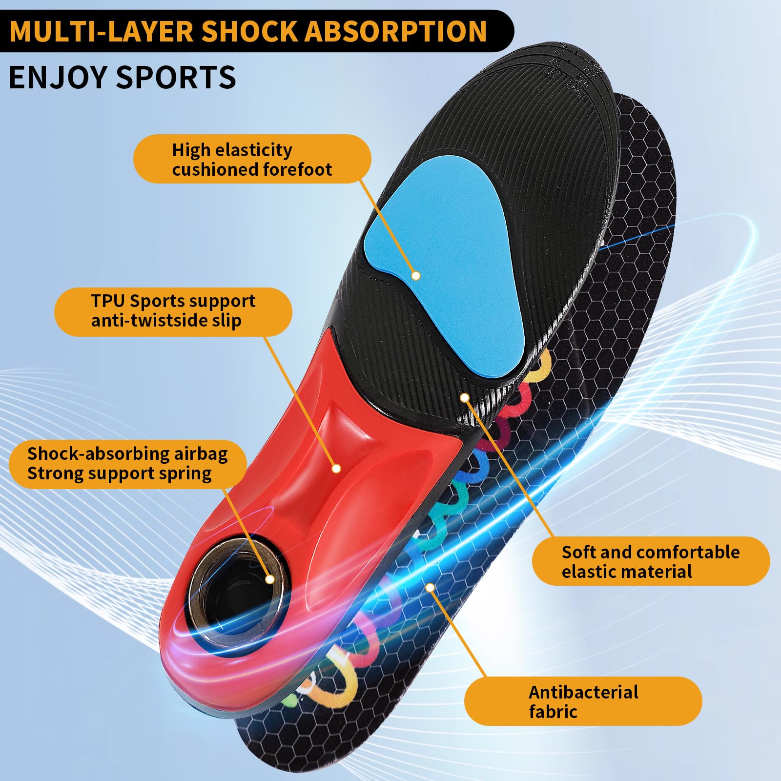 **Plantar Fasciitis Arch Support Insoles for Men & Women – Heavy Duty Orthotic Insoles with Airbag Springs, Supports Over 220 Lbs, High Shock Absorption – Ideal for Work Boots, Running & Standing All Day (Black, Medium)**
