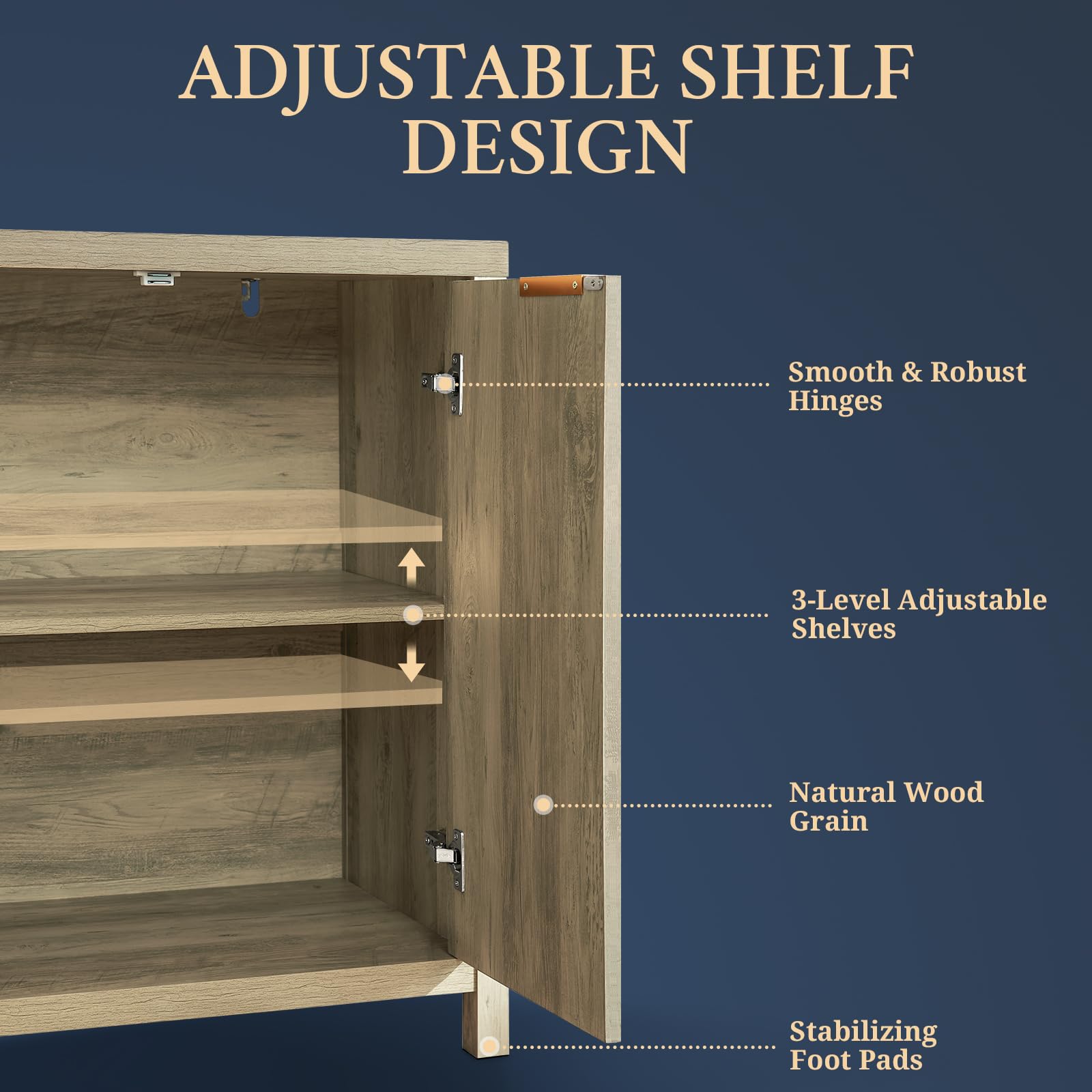Modern Fluted Sideboard Buffet Cabinet with Adjustable Shelves - Oxford Storage Cabinet Set of 2 in Sunwashed Ash Oak - Perfect for Dining Room, Living Room & Entryway Organization