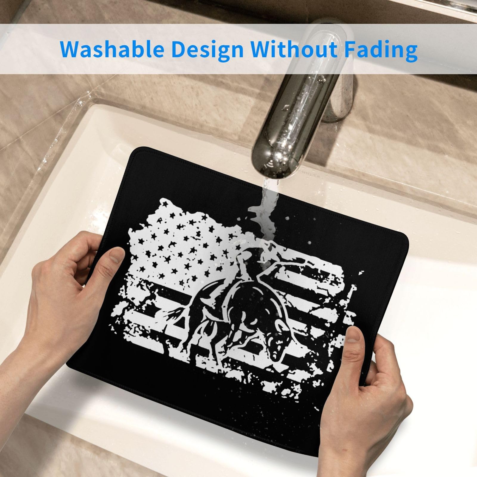 Bull Riding American Flag Mouse Pad - Non-Slip Rubber Base Desk Mat for Office & Laptop (7.9x9.5 Inch) - Perfect for Gaming, Work & Patriotic Decor