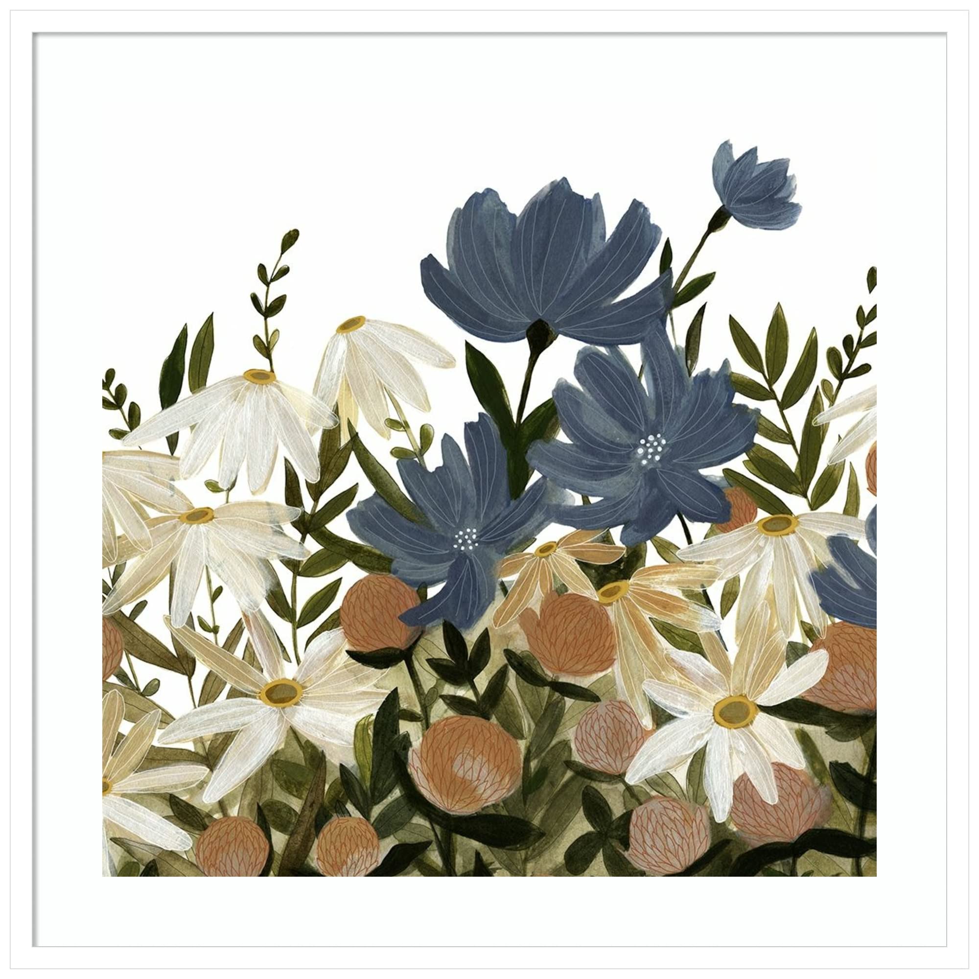Emma Scarvey Wildflower Garden I Wall Art Print - 33x33 Inch Large Wood Framed Canvas - Svelte White Frame - Home & Office Decor - Perfect for Living Room, Bedroom, or Office Wall Decor