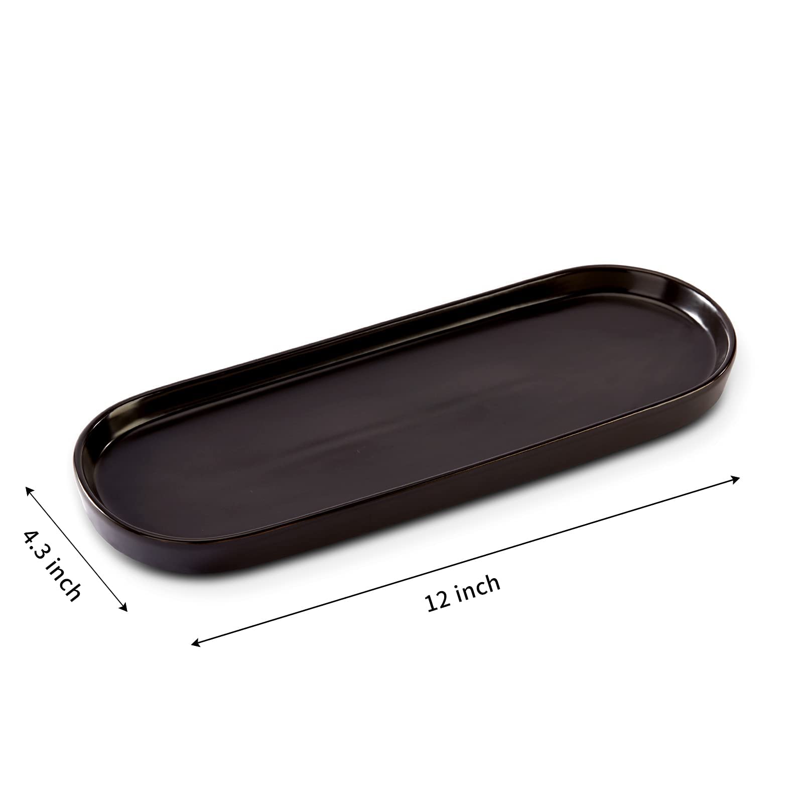 Black Ceramic Sink Tray for Bathroom & Kitchen - Simple Style Counter Organizer | Perfect for Soap, Sponge & Beauty Product Storage