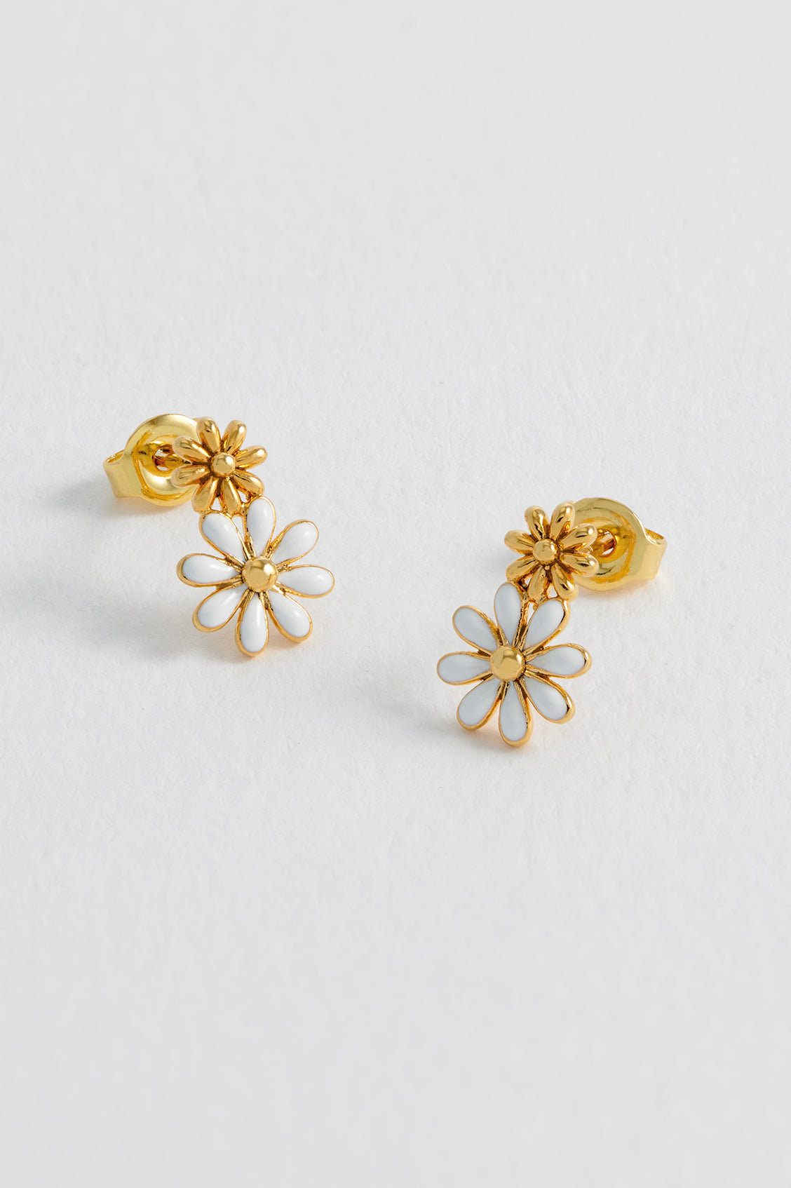White Enamel Double Flower Stud Earrings for Women - Elegant Floral Fashion Jewelry for Daily Wear & Special Occasions