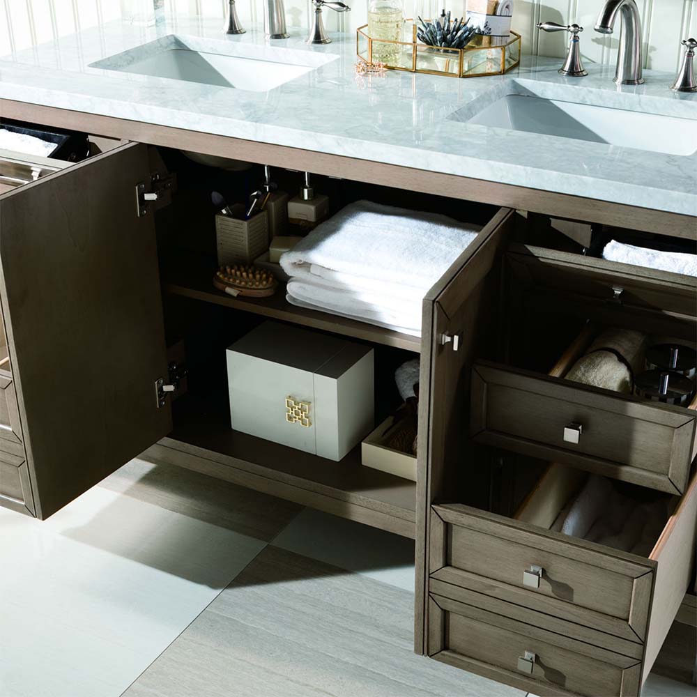 James Martin Vanities Chicago Collection 60-inch Double Bathroom Vanity in Whitewashed Walnut with Optional Countertops - Perfect for Master Bathroom Renovation and Modern Home Decor