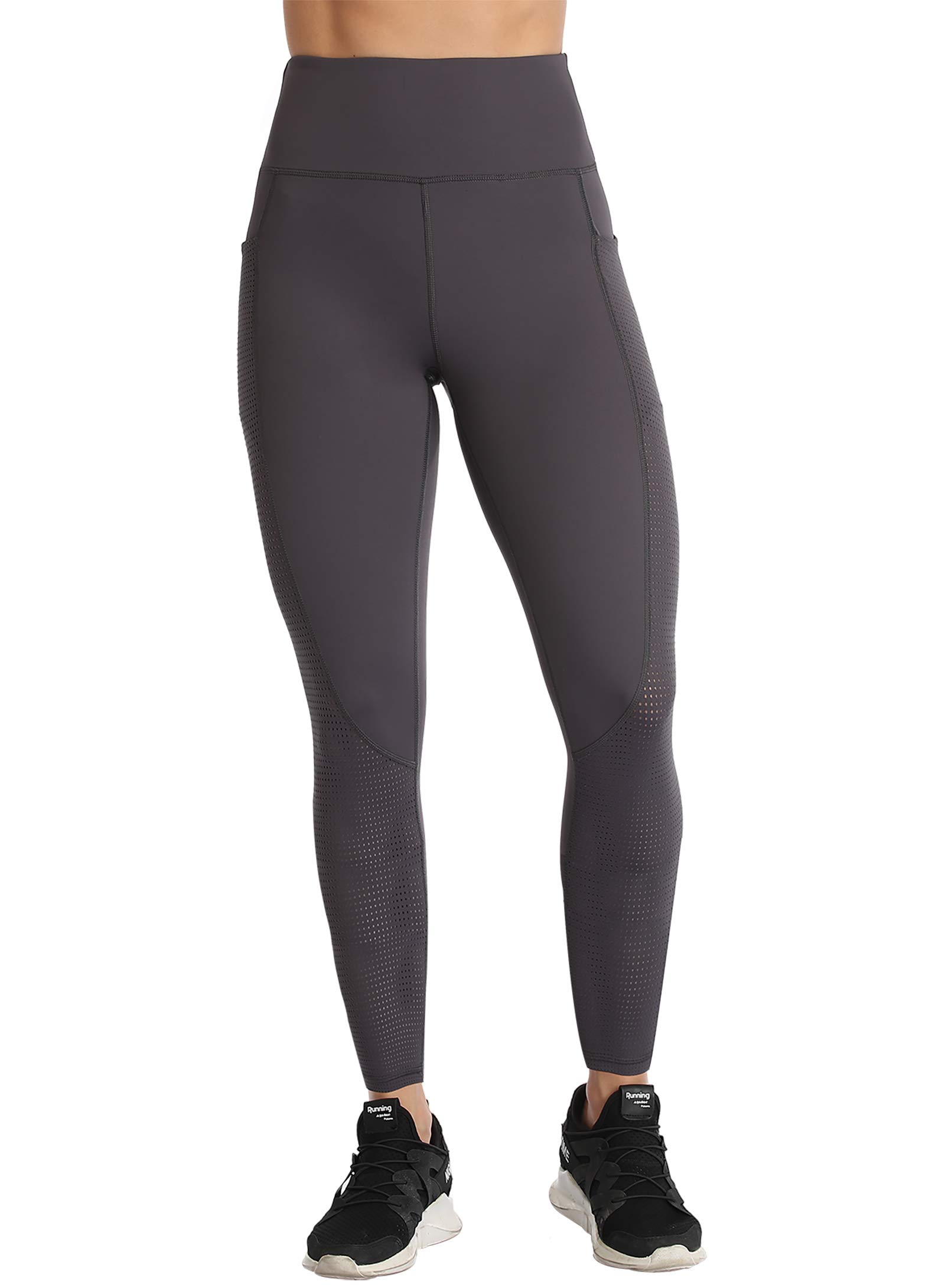 RAYPOSE Women's High Waist Workout Leggings with Pockets - Plus Size Gym Yoga Capri Pants with Mesh Cut Out Design for Running, Training & Lounge Wear
