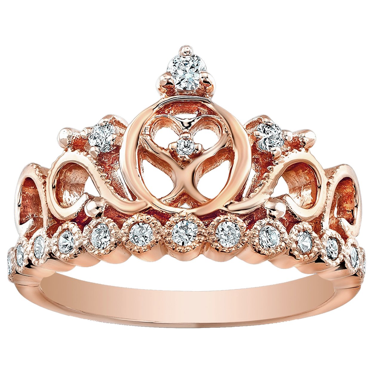 14K Rose Gold Princess Heart Crown Ring for Women - Elegant Jewelry Gift for Valentine's Day, Anniversary & Special Occasions