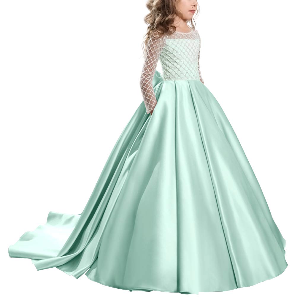 IBTOM CASTLE Flower Girls Communion Dress - Long White Wedding Gown for Princess Pageant, First Communion, Formal Party & Evening Dance - Perfect for Weddings, Baptisms & Special Occasions