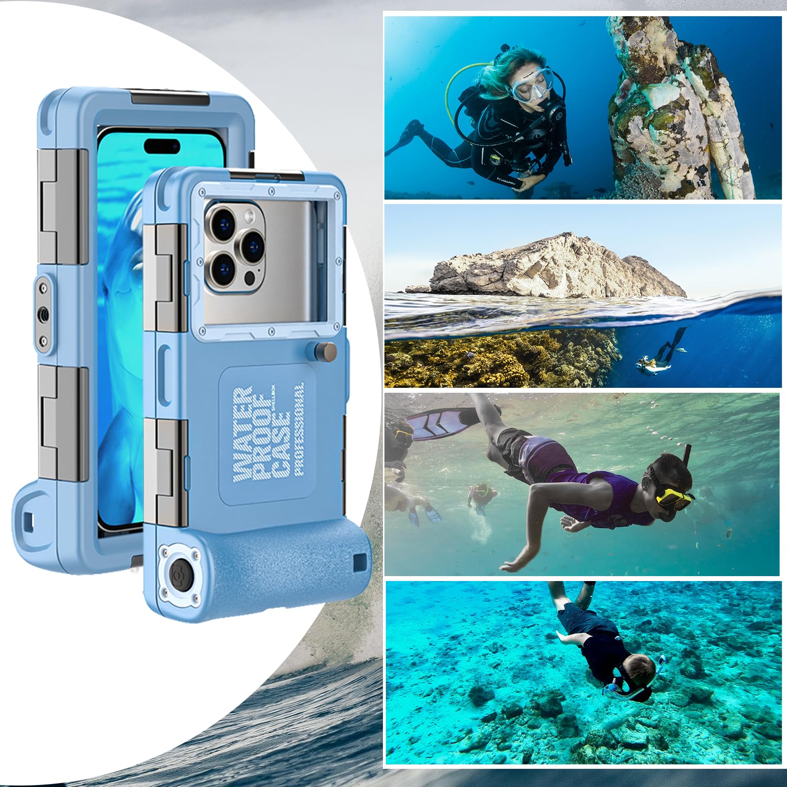 **Waterproof Phone Case for iPhone 16/15/14/13/12/11 Pro Max/XR/XS & Samsung Galaxy S24/S23/S22/S21 - Universal Underwater Snorkeling & Diving Case for Scuba Photography & Videos (Blue) - Perfect for Beach, Pool & Water Sports**