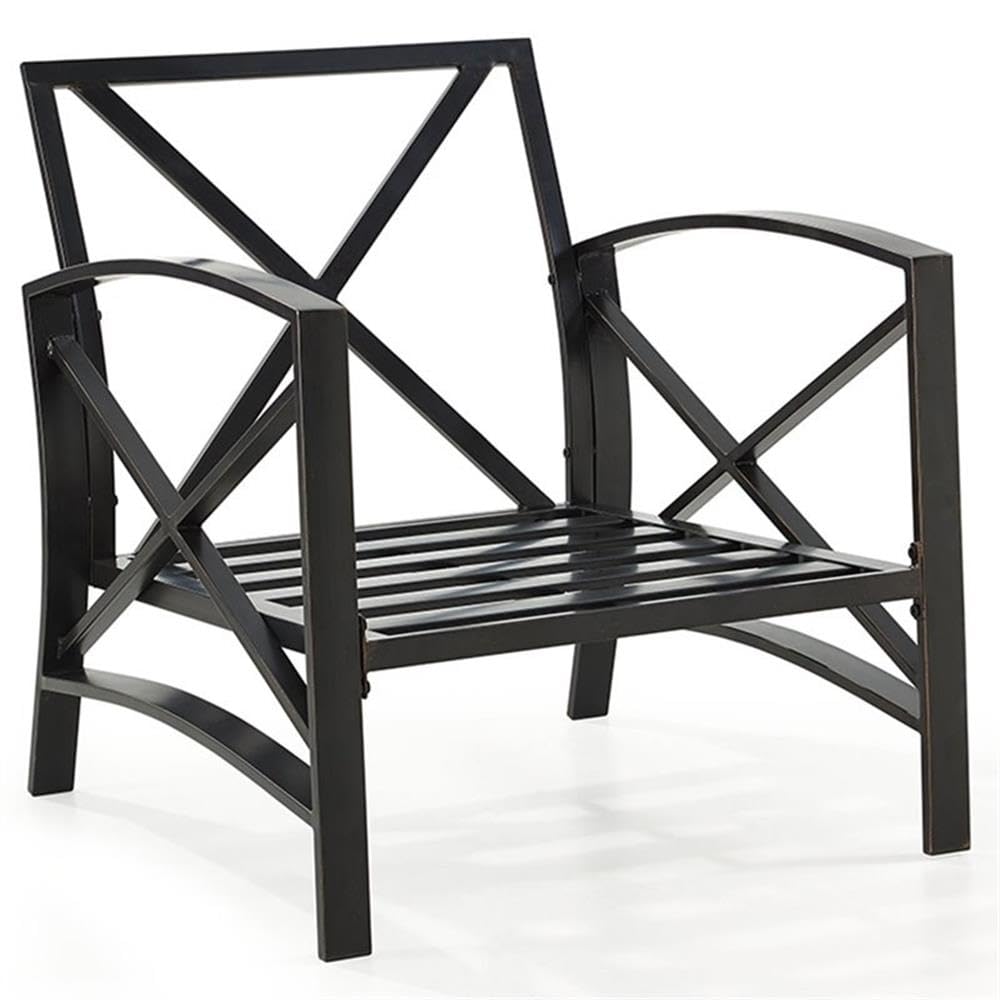 Oil Rubbed Bronze Metal and Oatmeal Fabric Patio Arm Chair - Outdoor Lounge Seating for Garden, Deck, and Poolside Relaxation