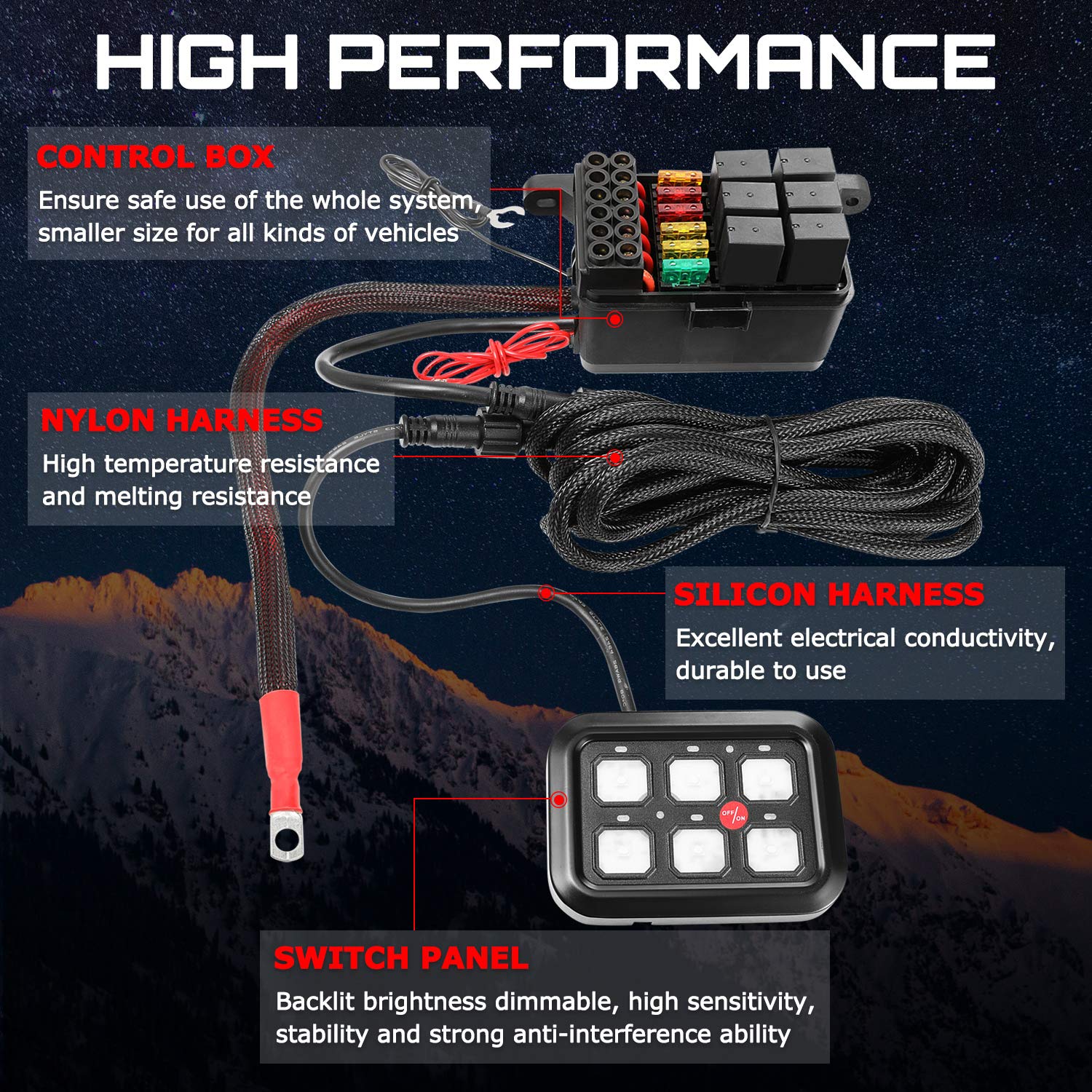 OFFROADTOWN 6 Gang Universal Waterproof Switch Panel with Fuse & Auto-Dimming LED - Circuit Control Box with Electronic Relay System for Trucks, UTVs, ATVs, SUVs & Boats - Perfect for Off-Roading, Marine & Adventure Vehicles
