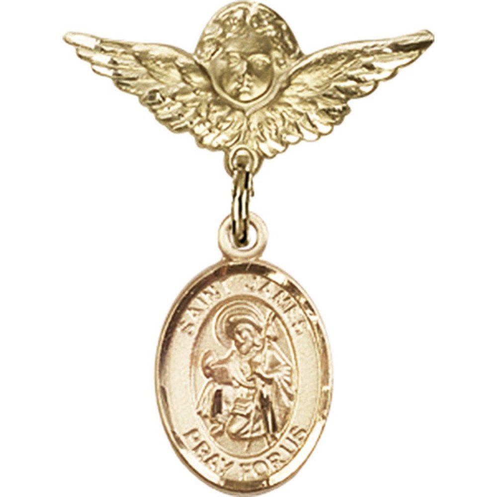 Gold Filled St. James The Greater & Angel Wing Charm Baby Badge Pin (1