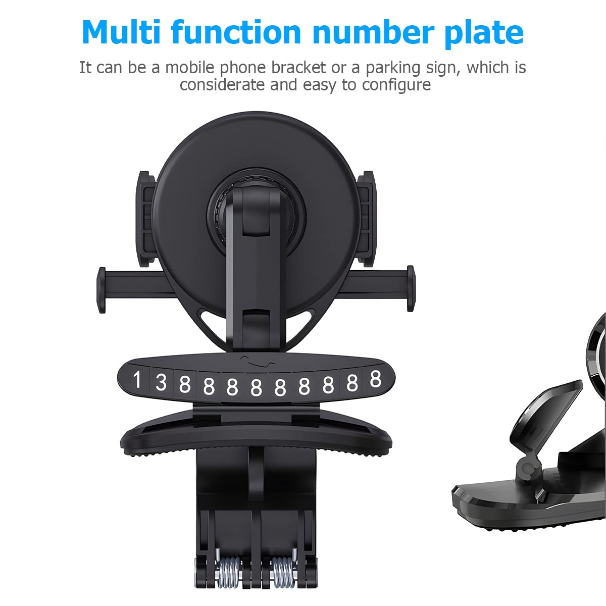 CGEAMDY Universal Car Phone Holder Mount - 360° Rotatable Dashboard Phone Stand with Parking Number Plate, One-Hand Operation, Fits All Smartphones 7.6-17.7cm (3-7 inches) - Perfect for GPS Navigation, Hands-Free Calling & Road Trips