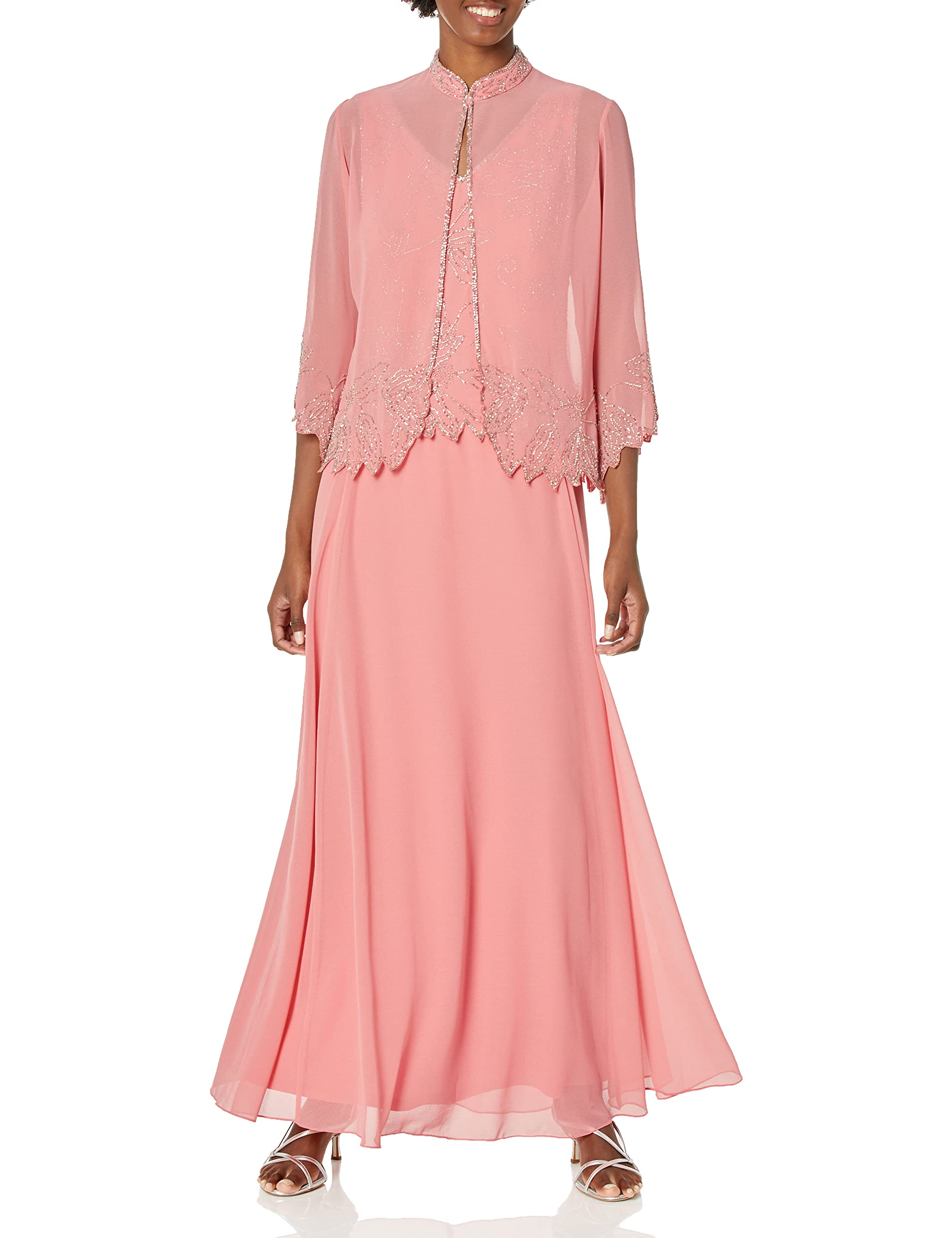 J Kara Women's Plus Size Beaded Jacket Dress - Elegant Boho Chic Cover Up for Parties, Weddings & Special Occasions
