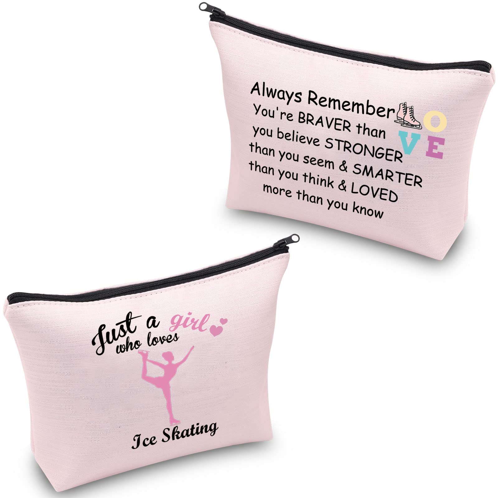 CMNIM Ice Skating Makeup Bag - Figure Skating Gifts for Girls, Pink Cosmetic Travel Pouch & Toiletry Bag | Perfect for Skaters, Ballet Dancers & Winter Sports Enthusiasts