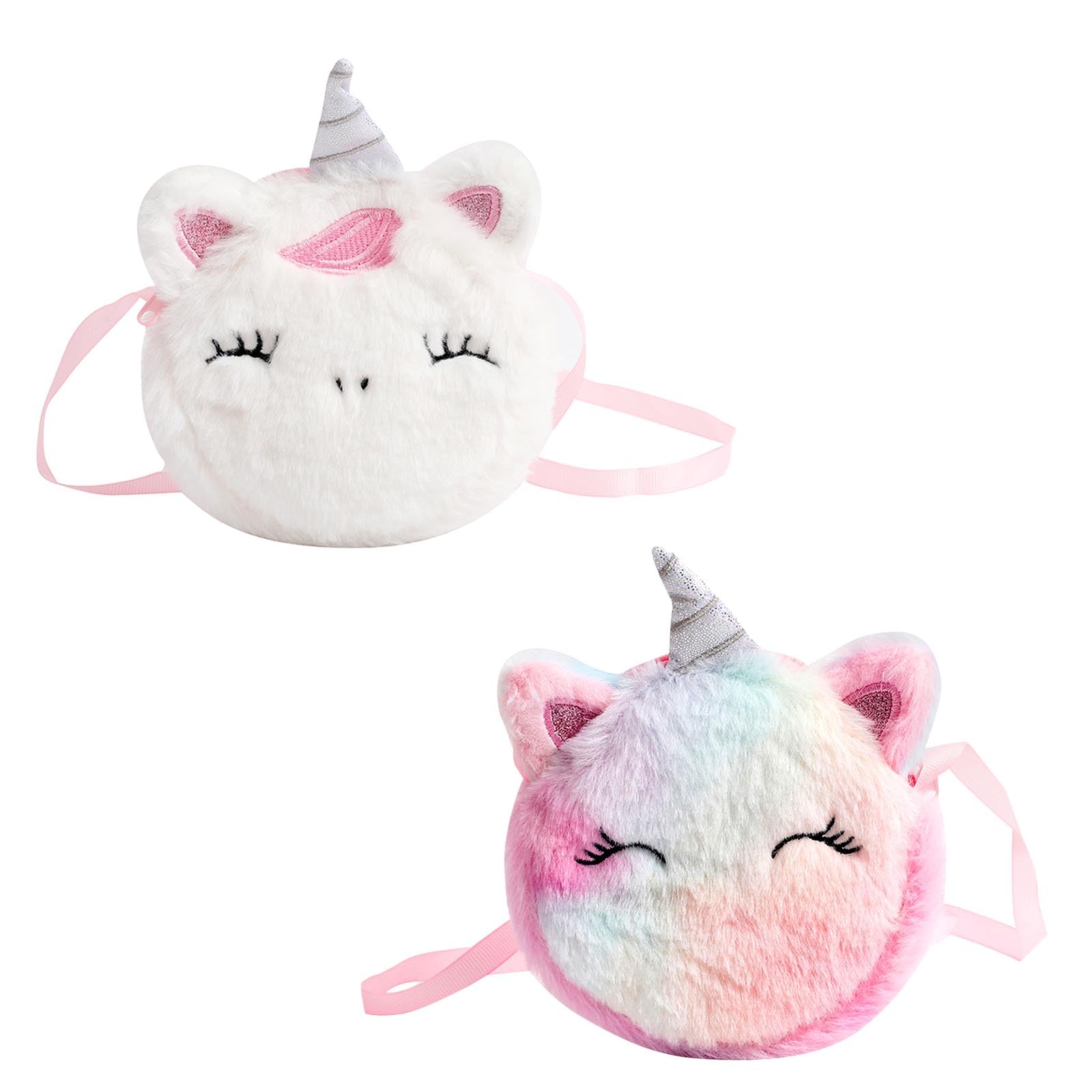 **AWAVM 2 Pack Plush Shoulder Bags for Girls - Cute Crossbody Handbag, Kids Shoulder Purse, Princess Gift for Birthday & School Use**