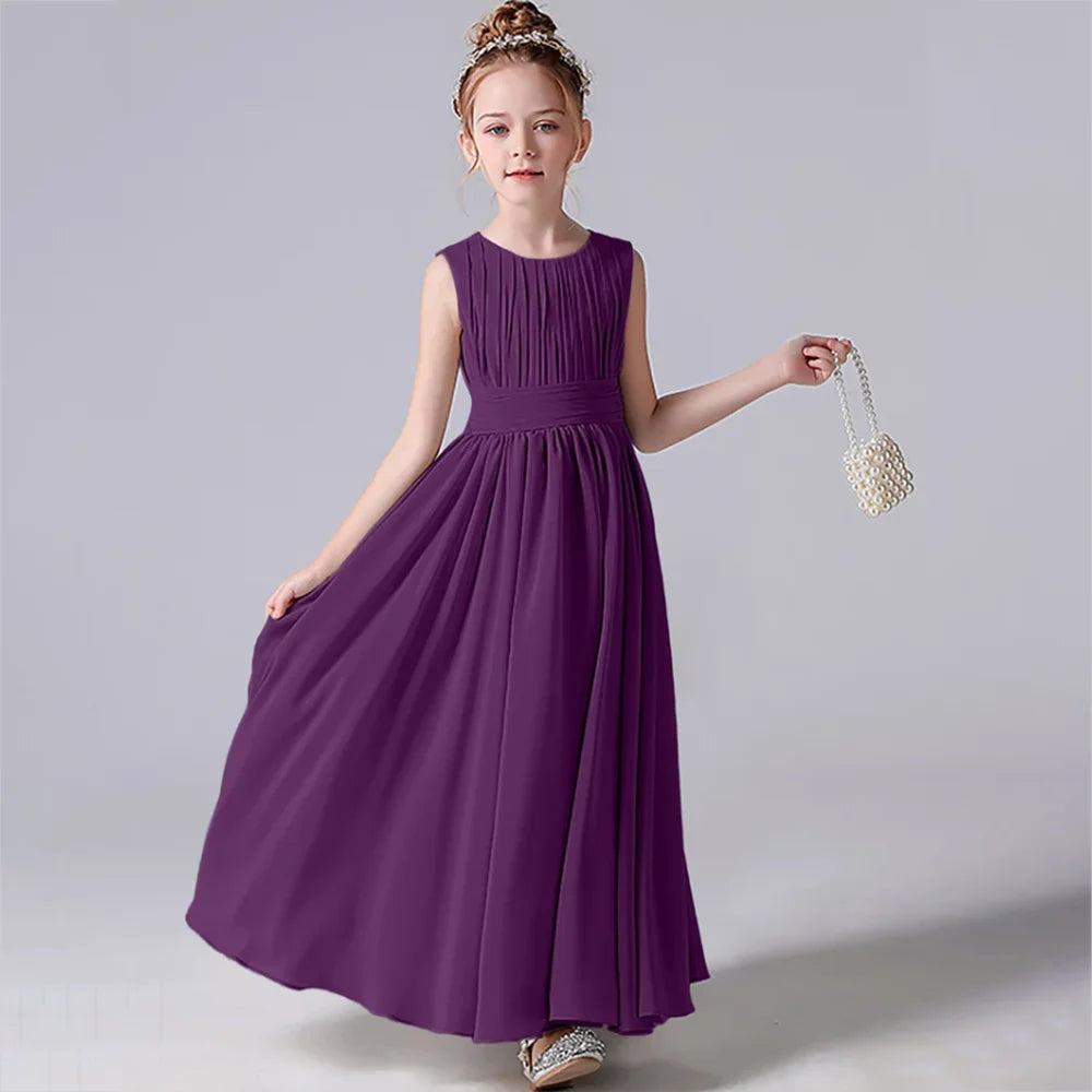 Elegant Pleated Flower Girl Dress with Sash - Kids Wedding Gown, Party Dress, Pageant Outfit for Special Occasions & Formal Events