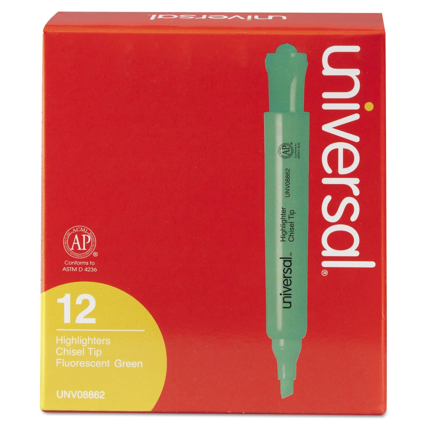 Universal Desk Highlighters - Fluorescent Green Ink, Chisel Tip, Green Barrel (12-Pack) - Perfect for Office, School & Study Note Taking