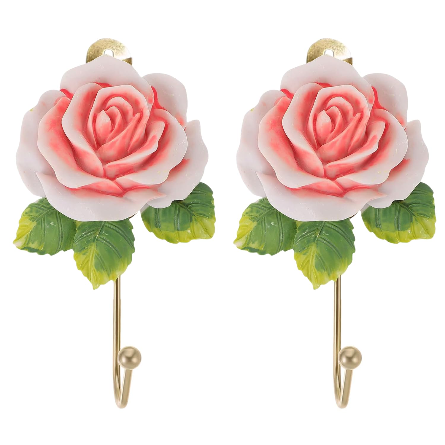 2 Pcs Pink Rose Wall Hooks - Decorative Resin Flower Hooks for Towels, Keys & Coats - Elegant Bathroom & Home Decor for Robes, Hats, Bags - Perfect for Bedroom, Entryway & Laundry Room Organization