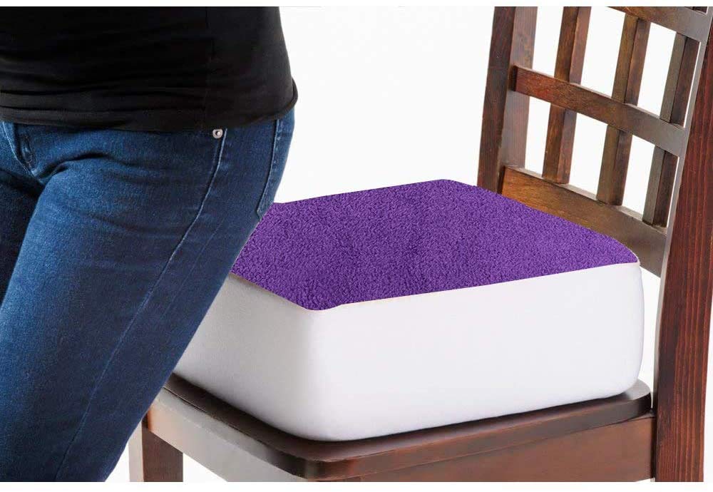Extra Thick Firm Seat Cushion Booster - 14x14x5 Inch Comfort Foam Pad for Office Chair, Car, Sofa & Patio Furniture - Orthopedic Support & Posture Relief - Purple Fleece Cover (Great for Back Pain, Long Sitting & Driving)