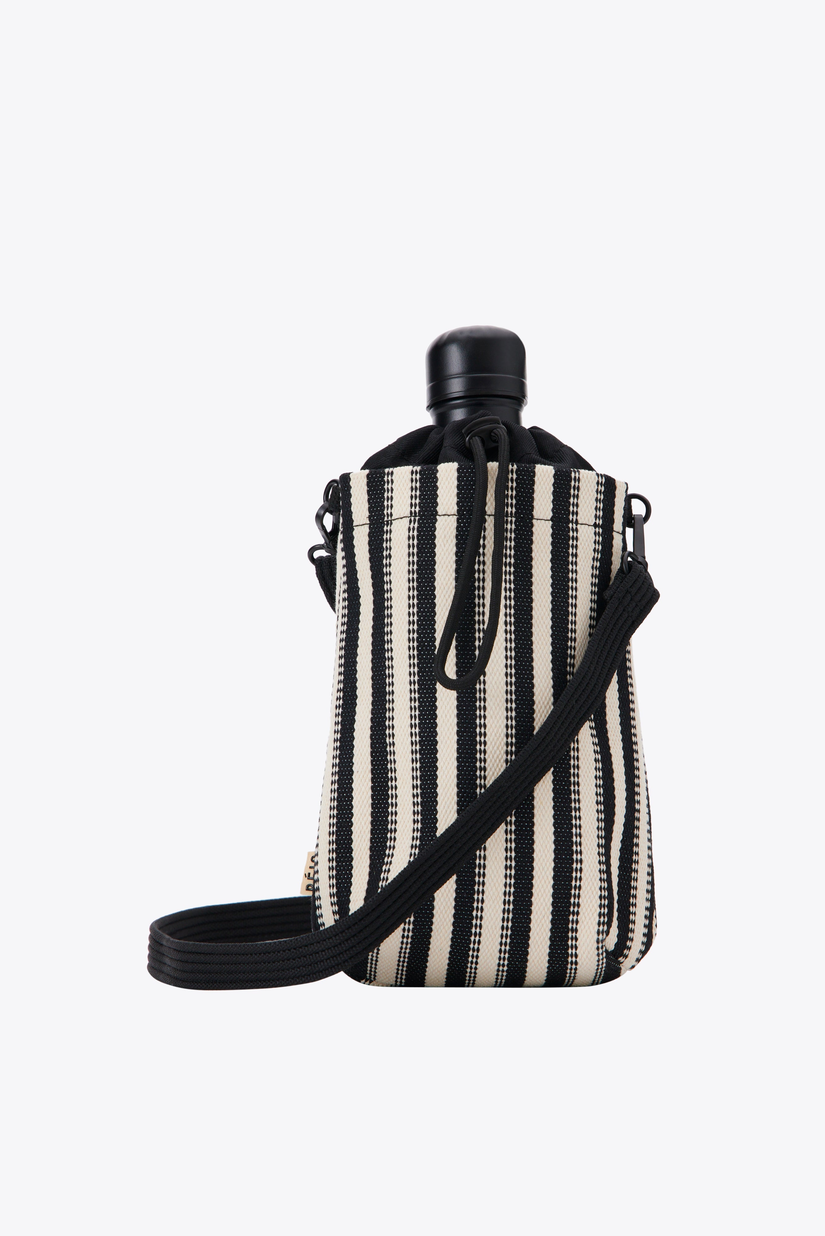 Black Stripe Crossbody Water Bottle - Leak-Proof & Hands-Free Hydration for Hiking, Gym & Travel