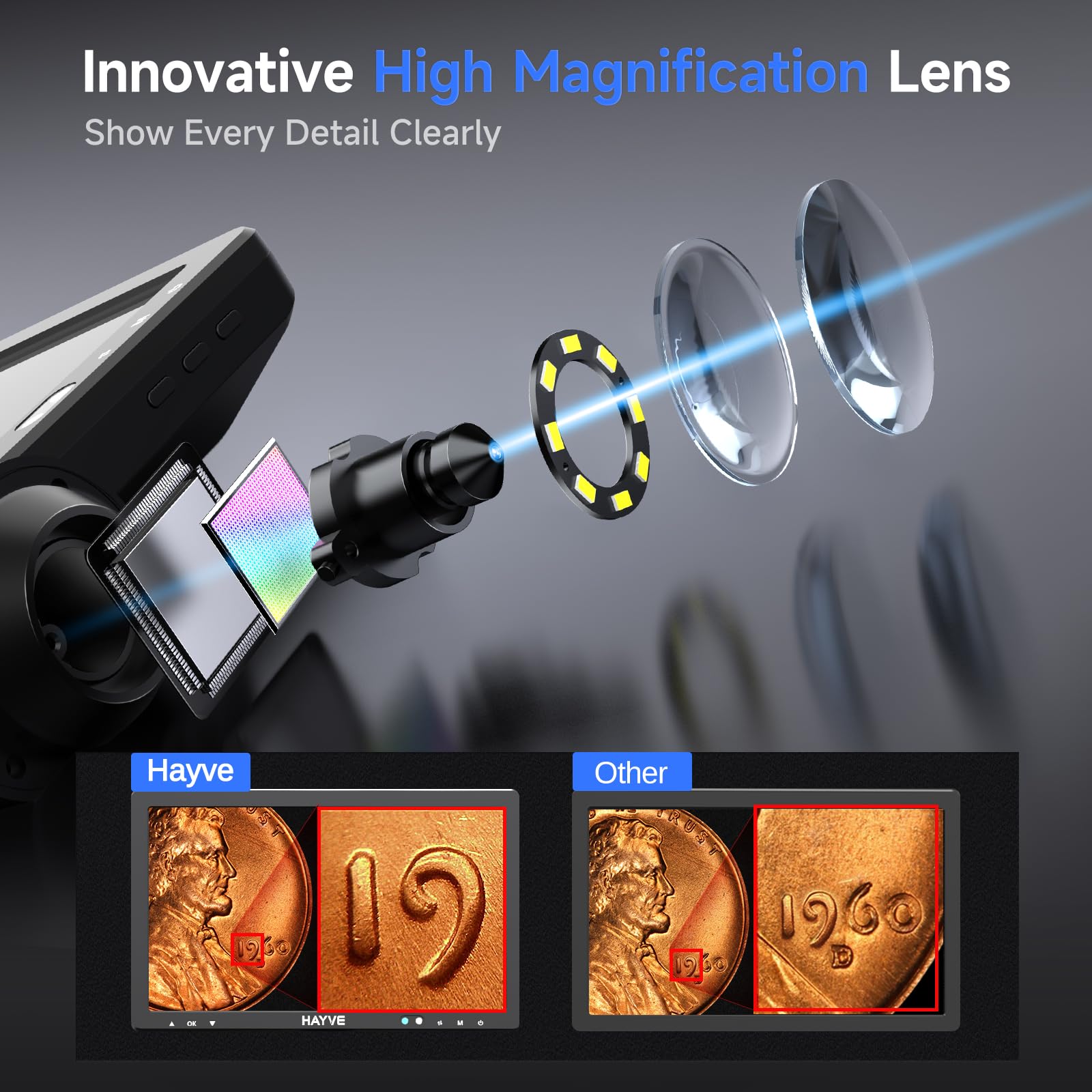 Hayve DM12 10.1 Inch HDMI Digital Microscope with 2000X Magnification - IPS Screen Coin Microscope, 20MP Soldering Microscope for Electronics Repair, Includes 10.4 Inch Adjustable Stand & 32GB Card - Compatible with PC/TV - Perfect for Coin Collecting, PCB Inspection, Jewelry Appraisal & Science Education