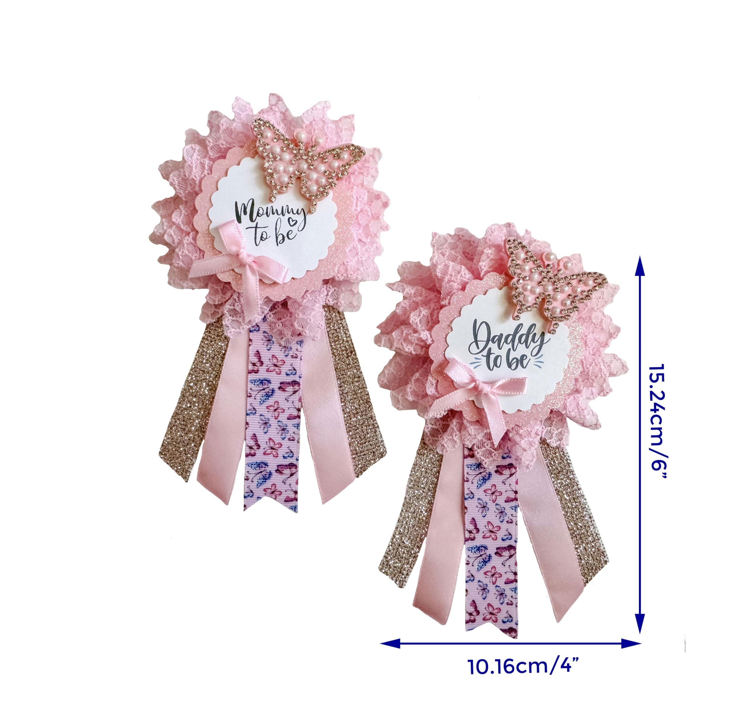 Pink Butterfly Baby Shower Pins for Mommy & Daddy to Be - Cute Baby Shower Guest Pins - Perfect for Gender Reveal Parties, Baby Showers & Maternity Celebrations