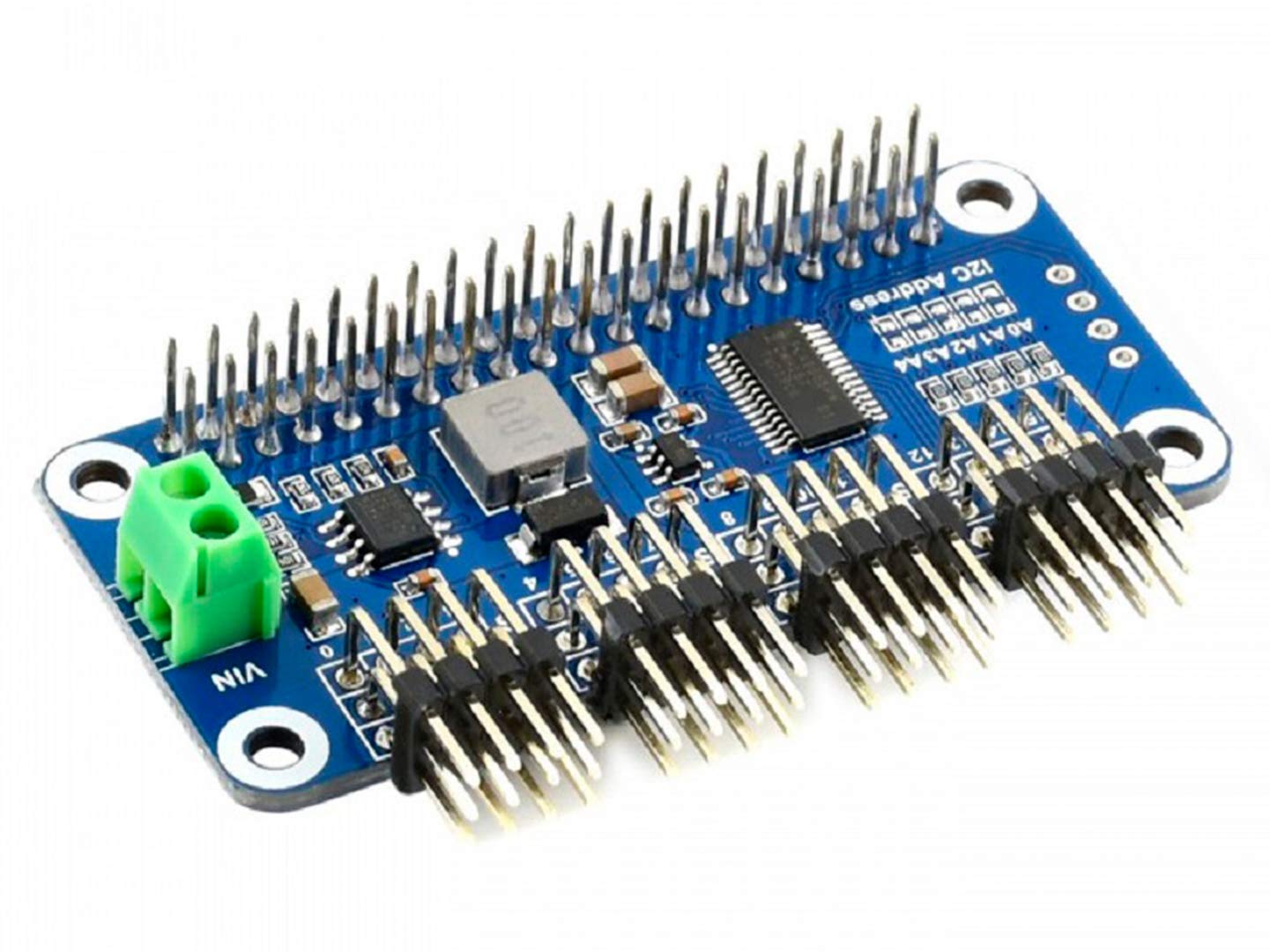 Raspberry Pi Servo Driver HAT (B) - 16-Channel PWM Output, 12-bit I2C Interface for Pi 4B/3B+/3B/2B/A+/Zero/Zero W/WH & Jetson Nano - Onboard Standard Servo Interface with Right Angle Pinheader - Perfect for Robotics, Automation, and DIY Electronics Projects