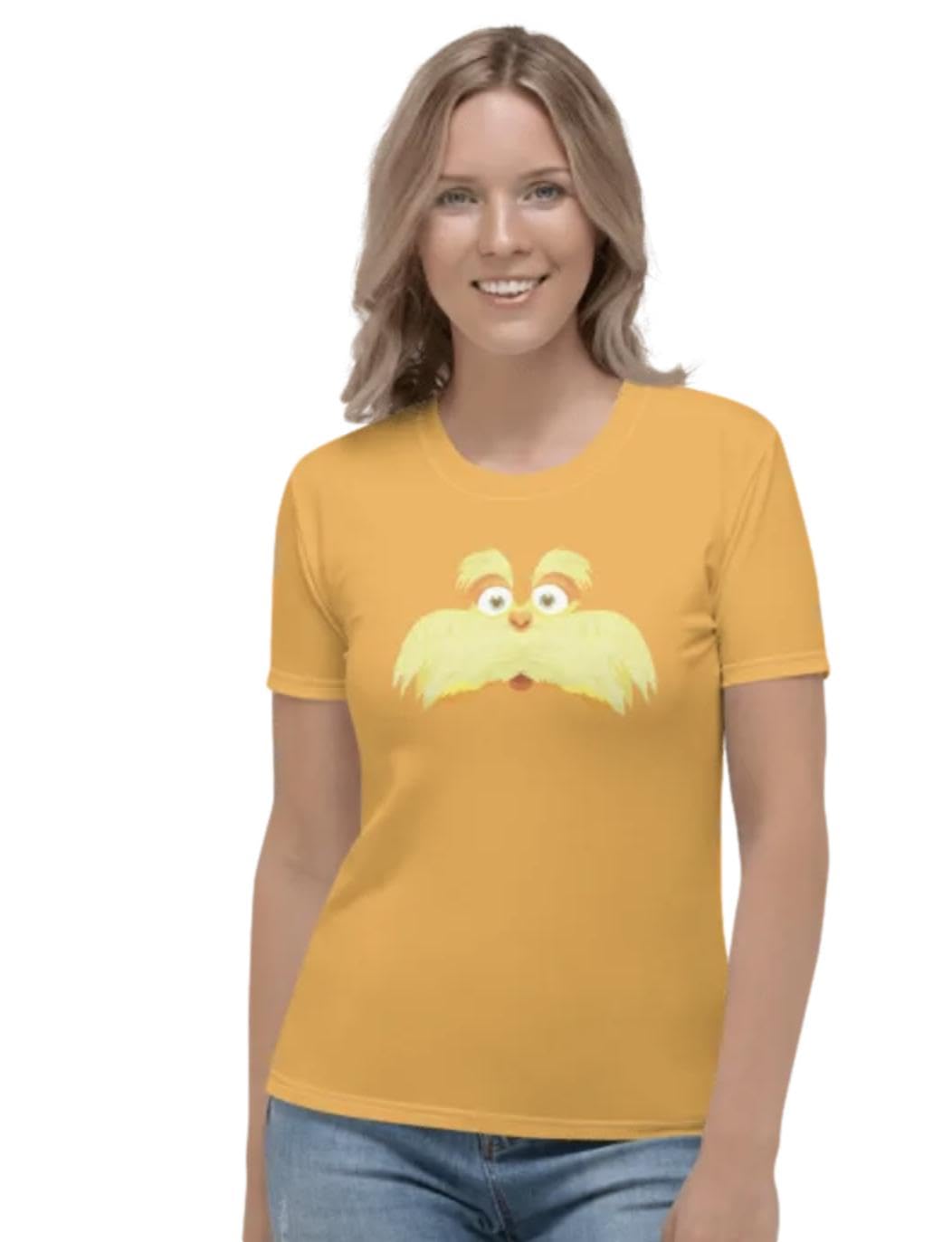ComfyCamper Women's Orange Face Mustache T-Shirt - Funny Halloween & Christmas Costume Tee for Women & Men | Party Outfit, Gift Idea