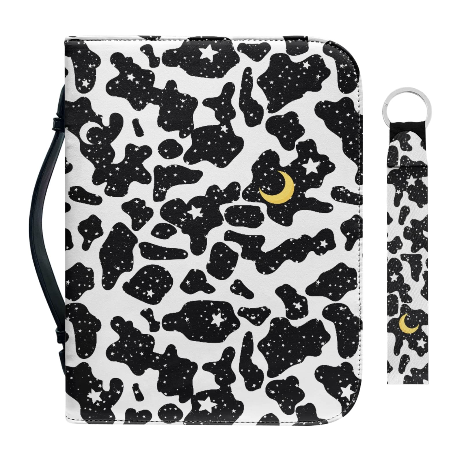 Bengbobar Cow Print Bible Cover for Women & Men - Waterproof Large Bible Case with Handle, Pen Storage, Wrist Lanyard & Keychain - Stars & Moon Design LDS Scripture Protector (2-Pack) - Perfect for Church, Travel, Bible Study & Gift Giving