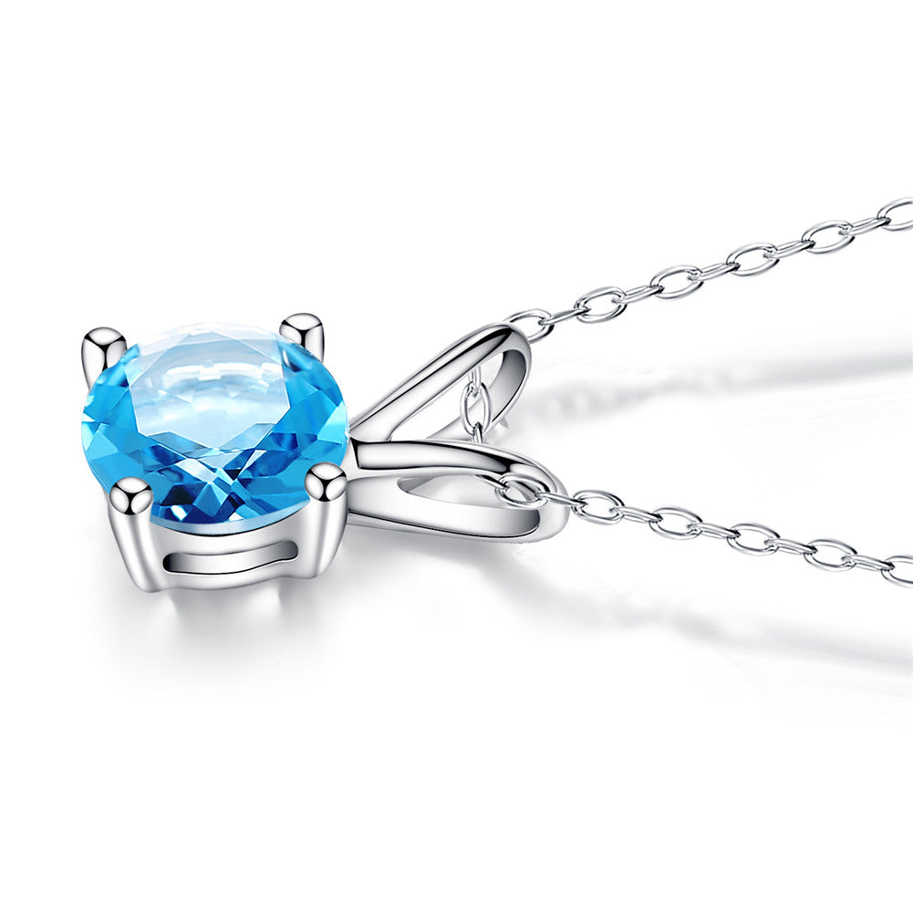 MABELLA 14K Solid White Gold 0.80 CTTW Round Cut 6mm Natural Genuine Gemstone Pendant Necklace for Women - Elegant Jewelry Gift for Birthday, Anniversary & Special Occasions