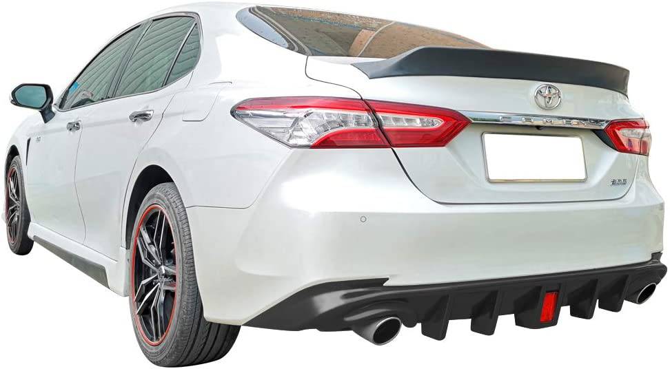 2018-2023 Toyota Camry LE XLE Rear Bumper Lip Diffuser - Gloss Black PP Polypropylene with 3rd Brake Light & 93mm Exhaust Tips (Excludes SE/XSE Models) | Upgrade Your Car's Rear Styling for Sporty Look