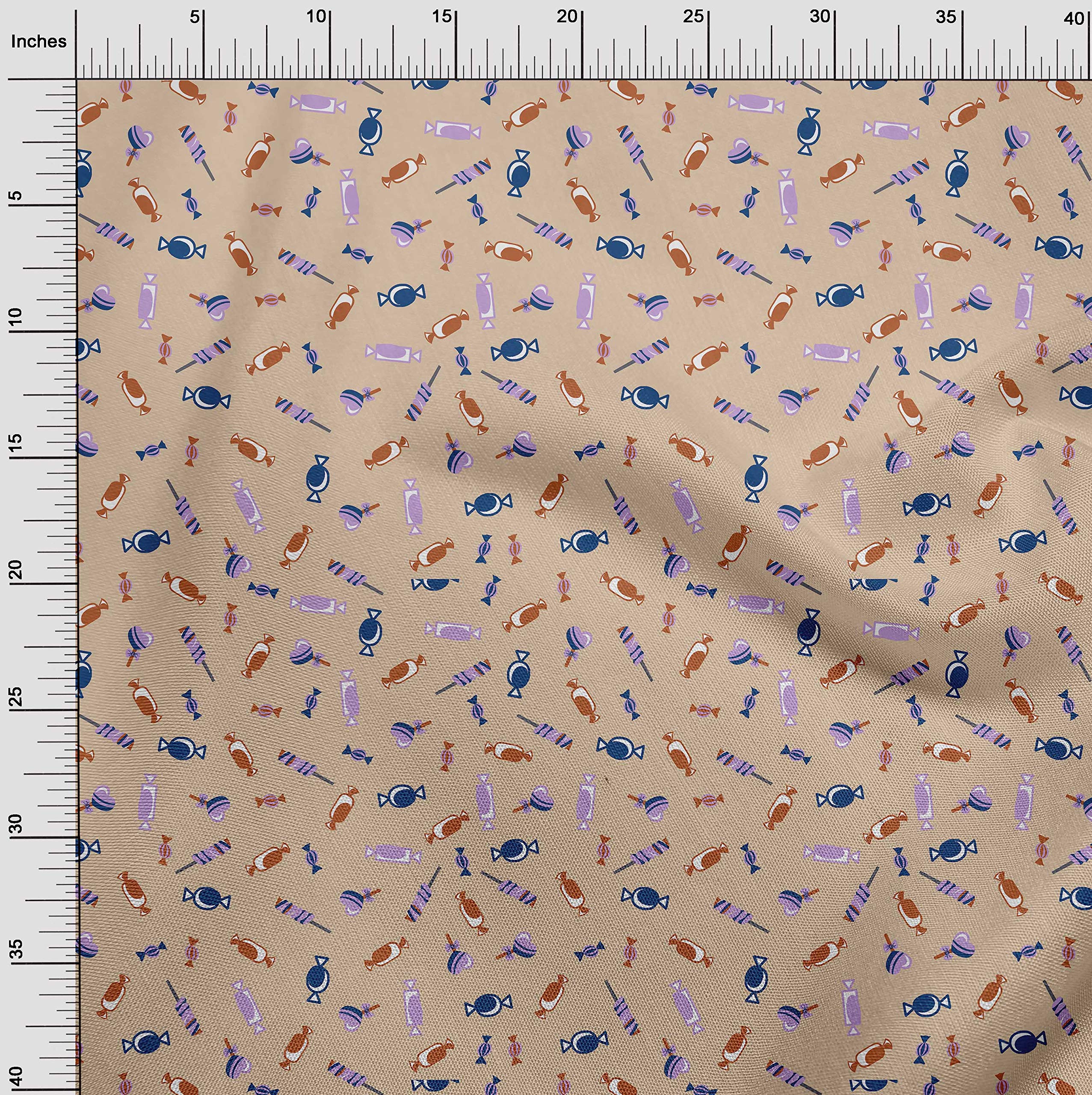 Premium 100% Cotton Cambric Fabric - Pale Orange Candy Stick Print, 56